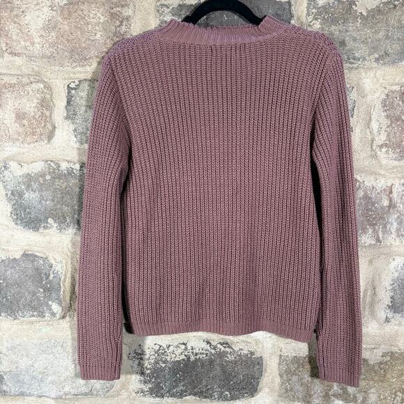 Say What Sweater Purple Peephole Cable Knit Woman's Size Medium Neutral - Picture 4 of 10